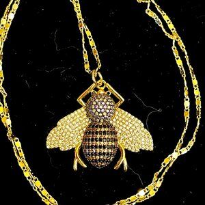Beautiful Multi Color CZ Bee Pendant & 18K GP Chain
